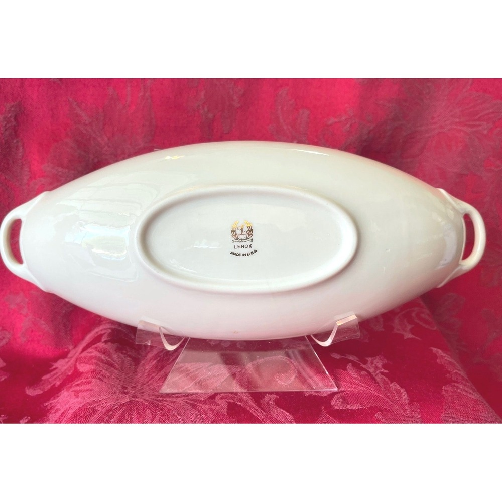Lenox Monaco White Porcelain Embossed Oblong Serving Dish 24k Gold Handles USA - Picture 7 of 9
